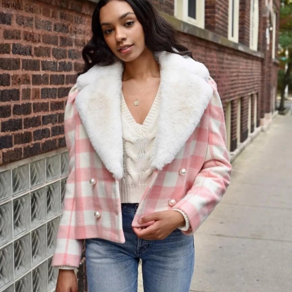 Love Shack Fancy Dumont Double Breasted Tweed Coat - Crisp Peach